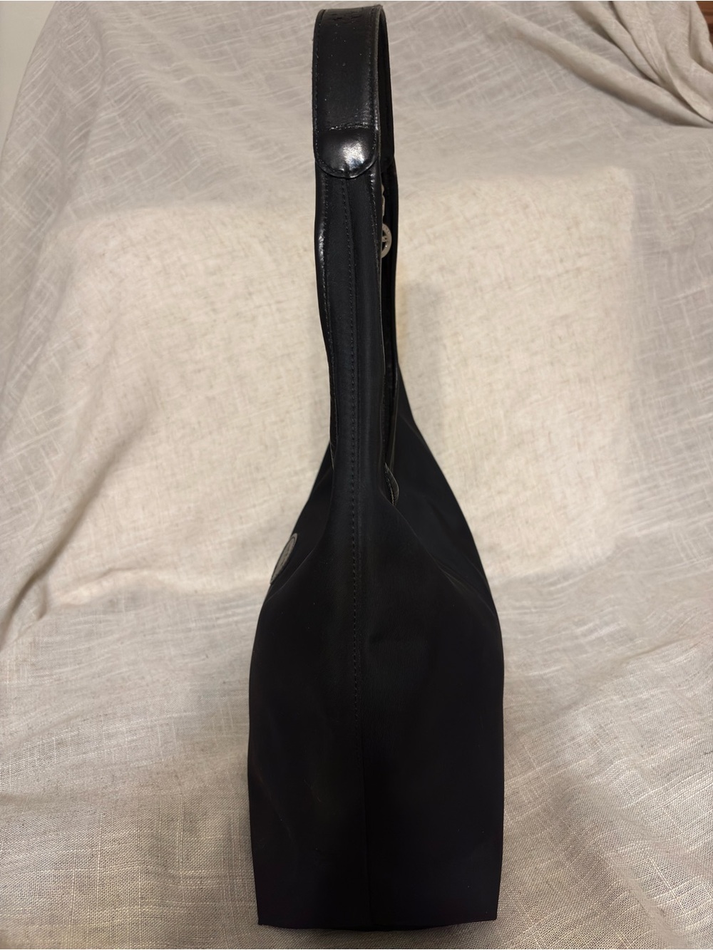 Longchamp Black Nylon Hobo Shoulder Bag Leather Trim Made in France - Picture 8 of 11
